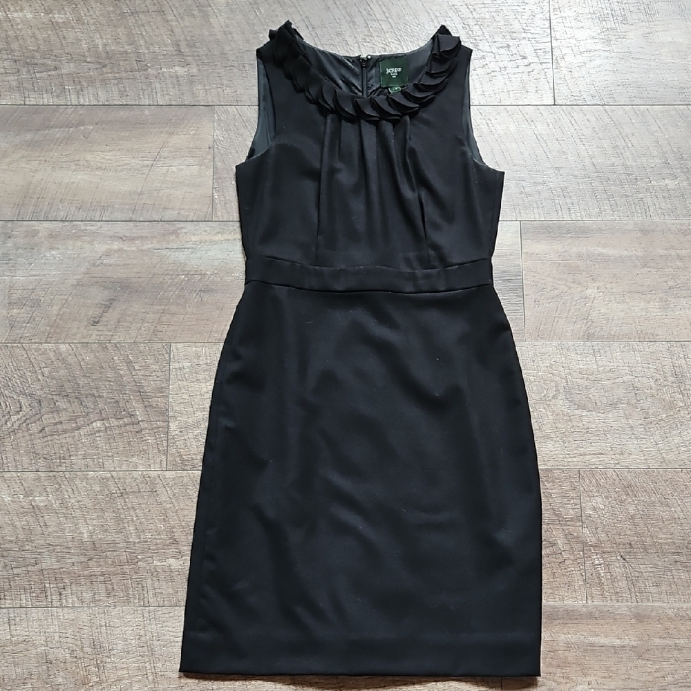 J. Crew Black Ruffle Neck Midi Dress
